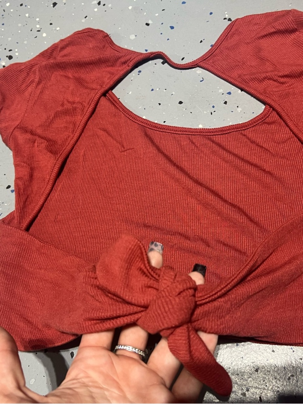 Better Be Rust Red Tie-Front Ribbed Crop Top - Picture 3 of 5